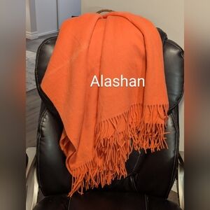 Alashan Merino Cashmere Blend Cozy Fringed  Orange coral Throw Blanket. 63 X50